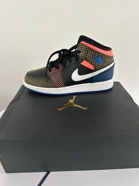 Jordan Kids Black White Blue Pink Accent Sneakers